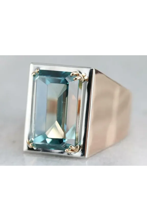 9.10 Carat Transaparent Emeralds Shape Aquamarine Solitaire 925 Silver Men Ring