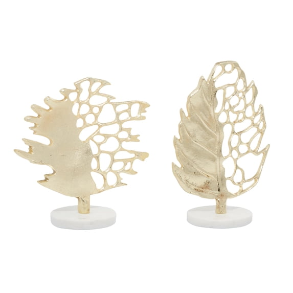 9", 10"H Gold Aluminum Metal Leaf Sculpture, by DecMode (2 Count)