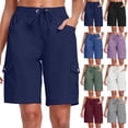 thumbnail image 1 of 9" 10" Inseam Hiking Cargo Shorts Womens 6 Pockets Pull on Bermuda Shorts Lightweight Quick Dry Outdoor Workout Running Athletic Short Summer Travel Loose Navy 2XL, 1 of 6