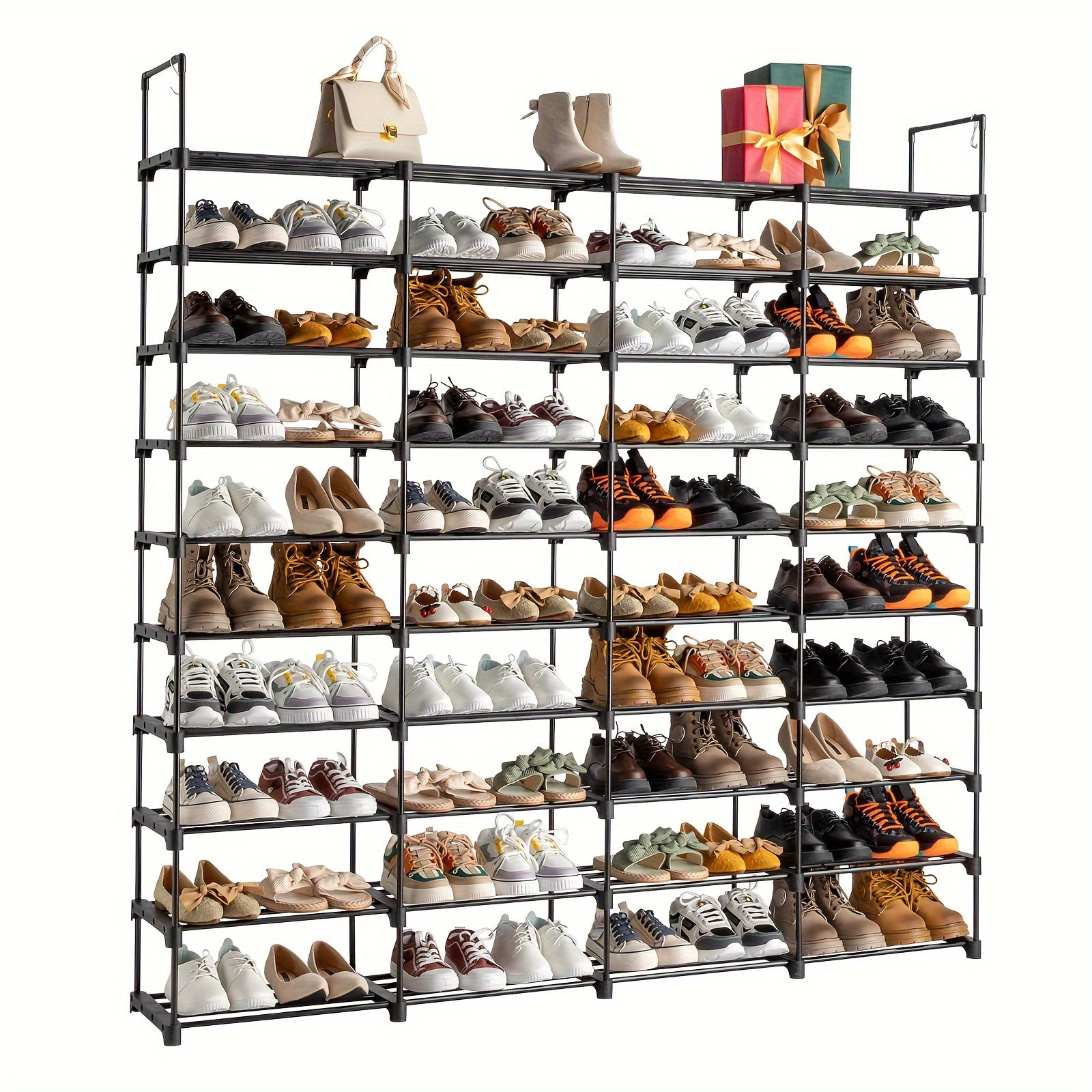 9/10-Tier Heavy-Duty Iron Shoe Rack Organizer - 80-Pair Capacity ...