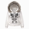 thumbnail image 1 of 9-10 Years Big Girls Faux Fur Hooded Zip Up Sweatshirt Long Sleeve Graphic Pullover Outerwear with Pockets, 1 of 9