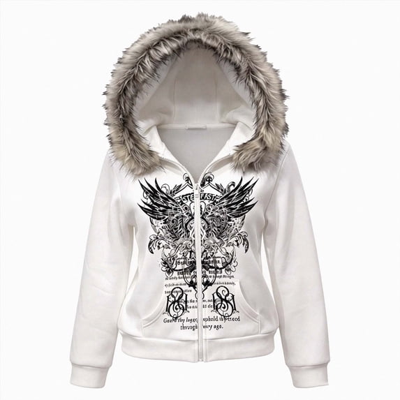 9-10 Years Big Girls Faux Fur Hooded Zip Up Sweatshirt Long Sleeve Graphic Pullover Outerwear with Pockets