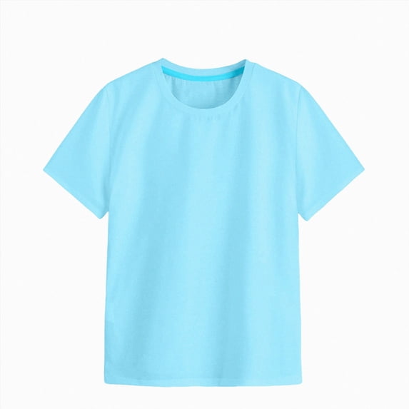 9-10 Years Children Short Sleeved T Shirt Tops Solid Color Tops Toddler Casual T Shirts Vacation Top 6-12 Months 12-24 Months 2T 3T 4T 5T 6T 7T Light Blue Casual T Shirts