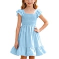 thumbnail image 1 of 9-10 Years Girls' Dresses Cute Solid Color Short Sleeve Ruffle A Line Tiered Dress, 1 of 9