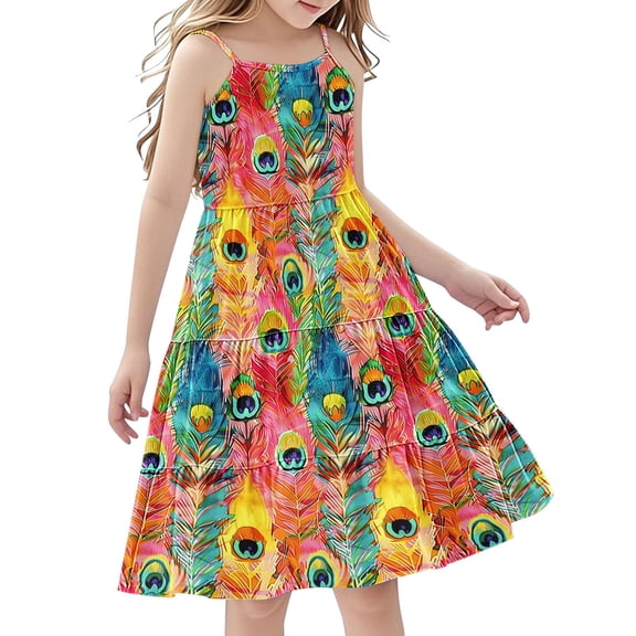 9-10 Years Girls Dresses Sleeveless Kids Summer Cotton Festival A Line Swing Dress Casual Round Neck Dresses for Girls 3-14 Years
