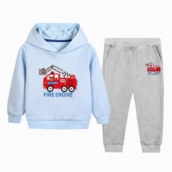 9-10 Years Toddler Boys 2 Piece Outfit Set Fire Engine Graphic Hoodie and Pants