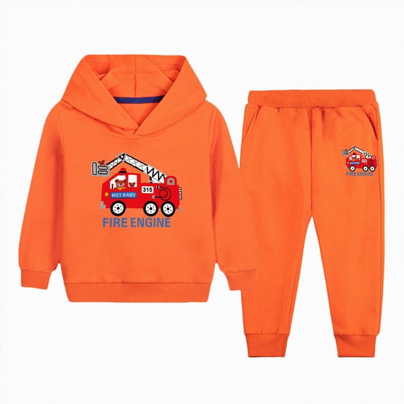 9-10 Years Toddler Boys 2 Piece Outfit Set Fire Engine Graphic Hoodie and Pants