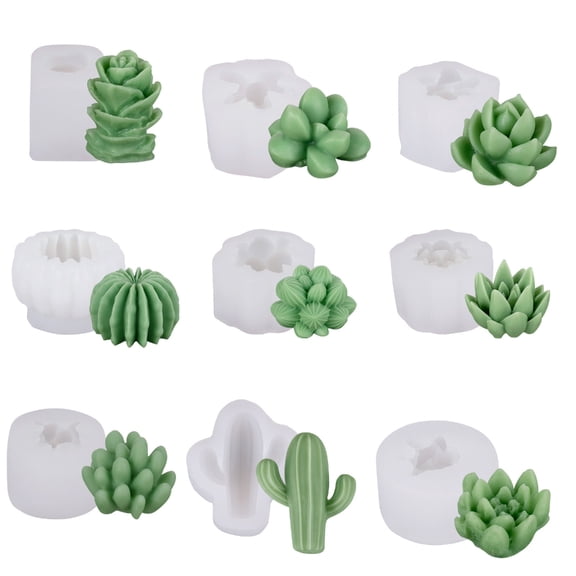 9/10Pcs 3D Succulent Candle Molds Silicone Cactus Flower Shape Casting Moulds Set for DIY Projects and Artistic Creation