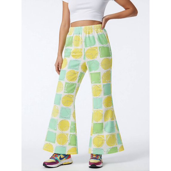 9-10Y Girls Colored Flared Pants Digital Print Trousers Slim-Fit Wide Leg Flare for Spring Summer Autumn