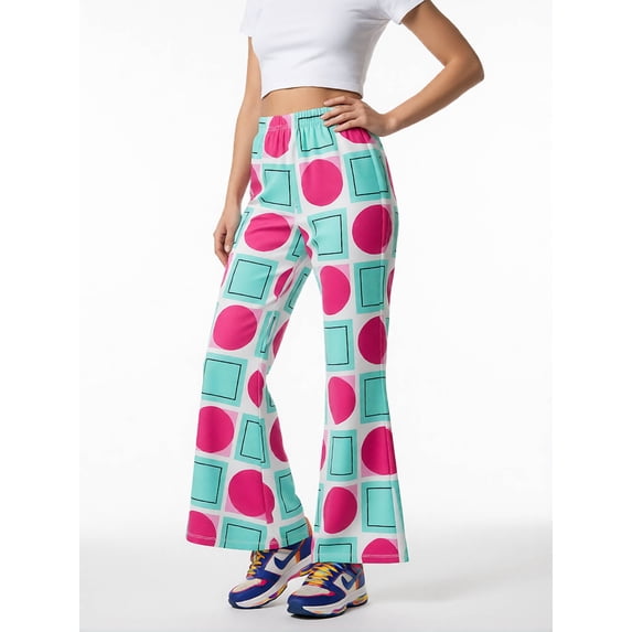 Girls Flared Digital Print Pants, Wide Leg Bell Bottom Trousers, Casual Slim Fit Kids Bottoms for Girls, Ages 4-13