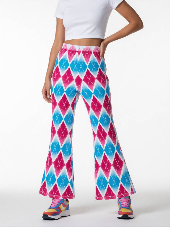 9-10Y Girls Colored Flared Pants Digital Print Trousers Slim-Fit Wide Leg Flare for Spring Summer Autumn