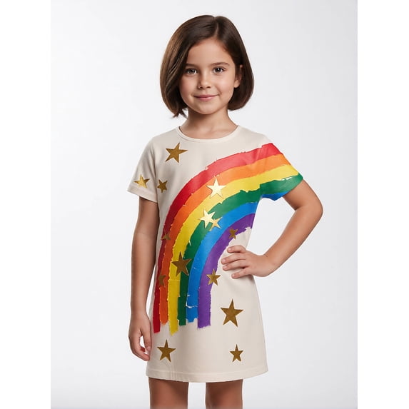 Comfortable Basic Short Sleeve Dress for Girls A-Line Casual Sundress Round Neck Dress Girls Age 5-13