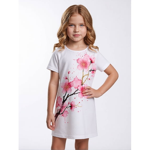 Kids Everyday Short Sleeve Dress Comfort-Fit Round Neck Sundress for Girls Junior Girls Age 7-13 Pull-On