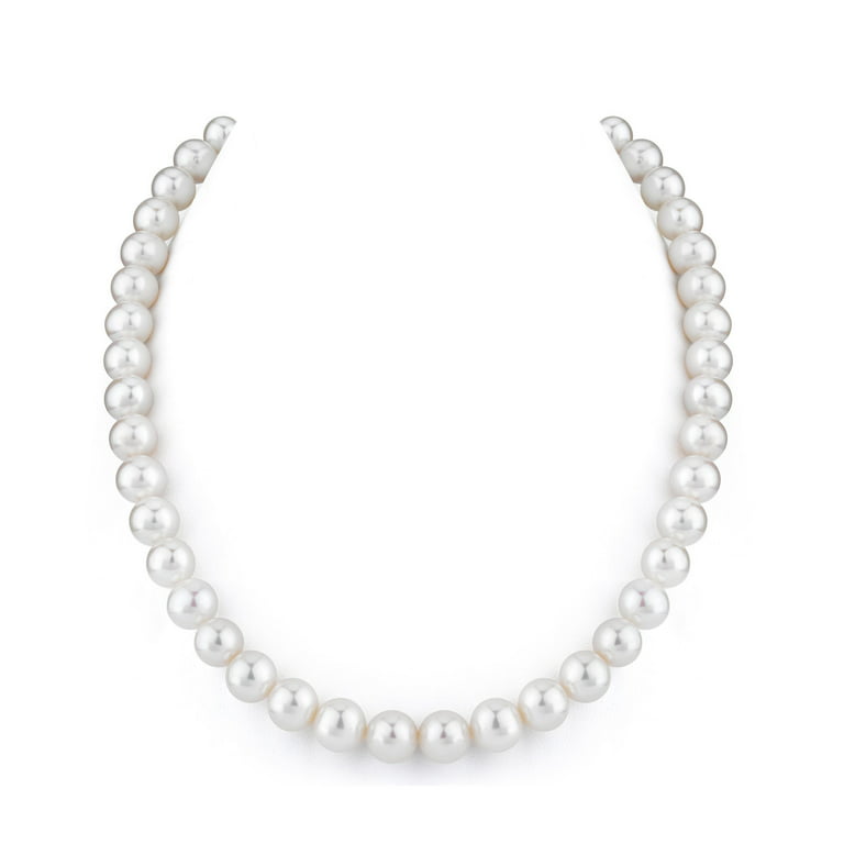 9-10mm AAA Quality Round White Freshwater Cultured Pearl Necklace for Women  in 17 Princess Length