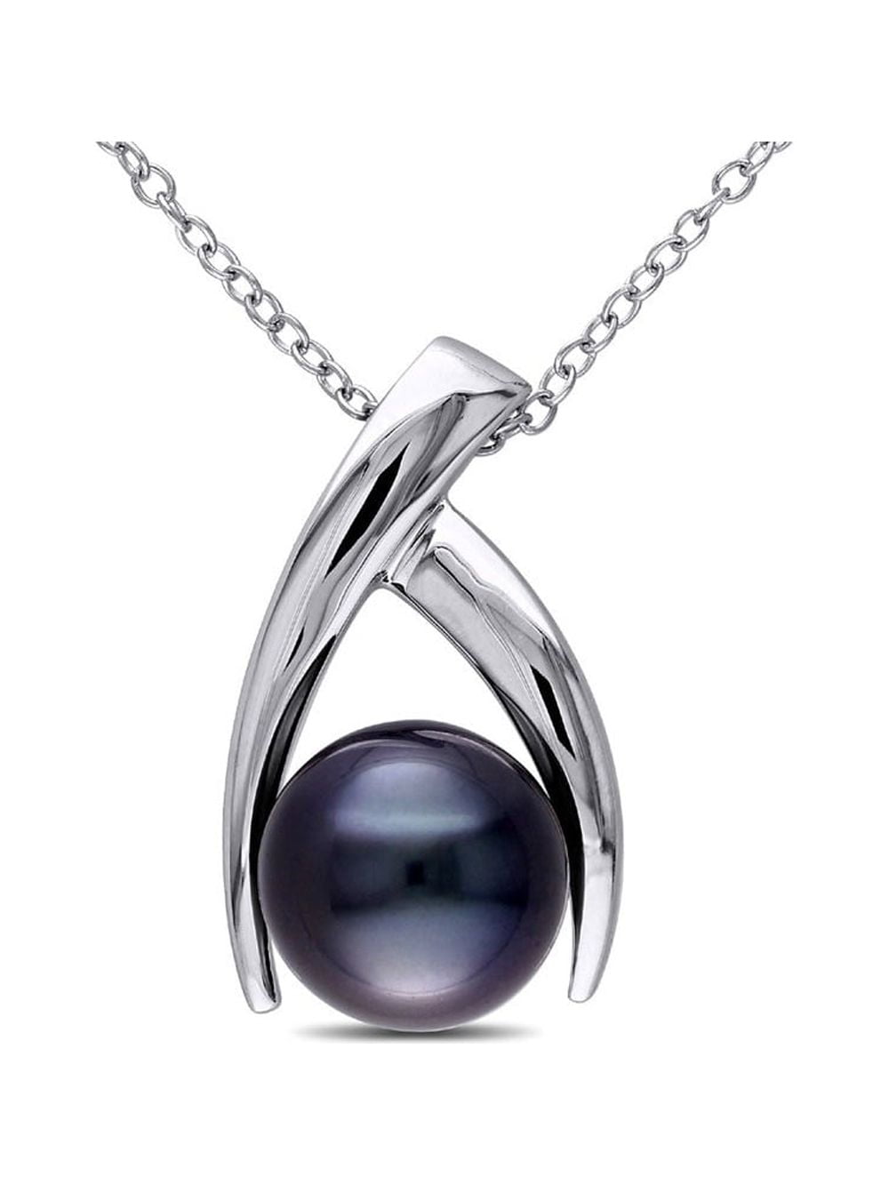 GEM AND HARMONY 9-10mm Black Tahitian Cultured Pearl Pendant Necklace with Sterling Silver ChainSilver