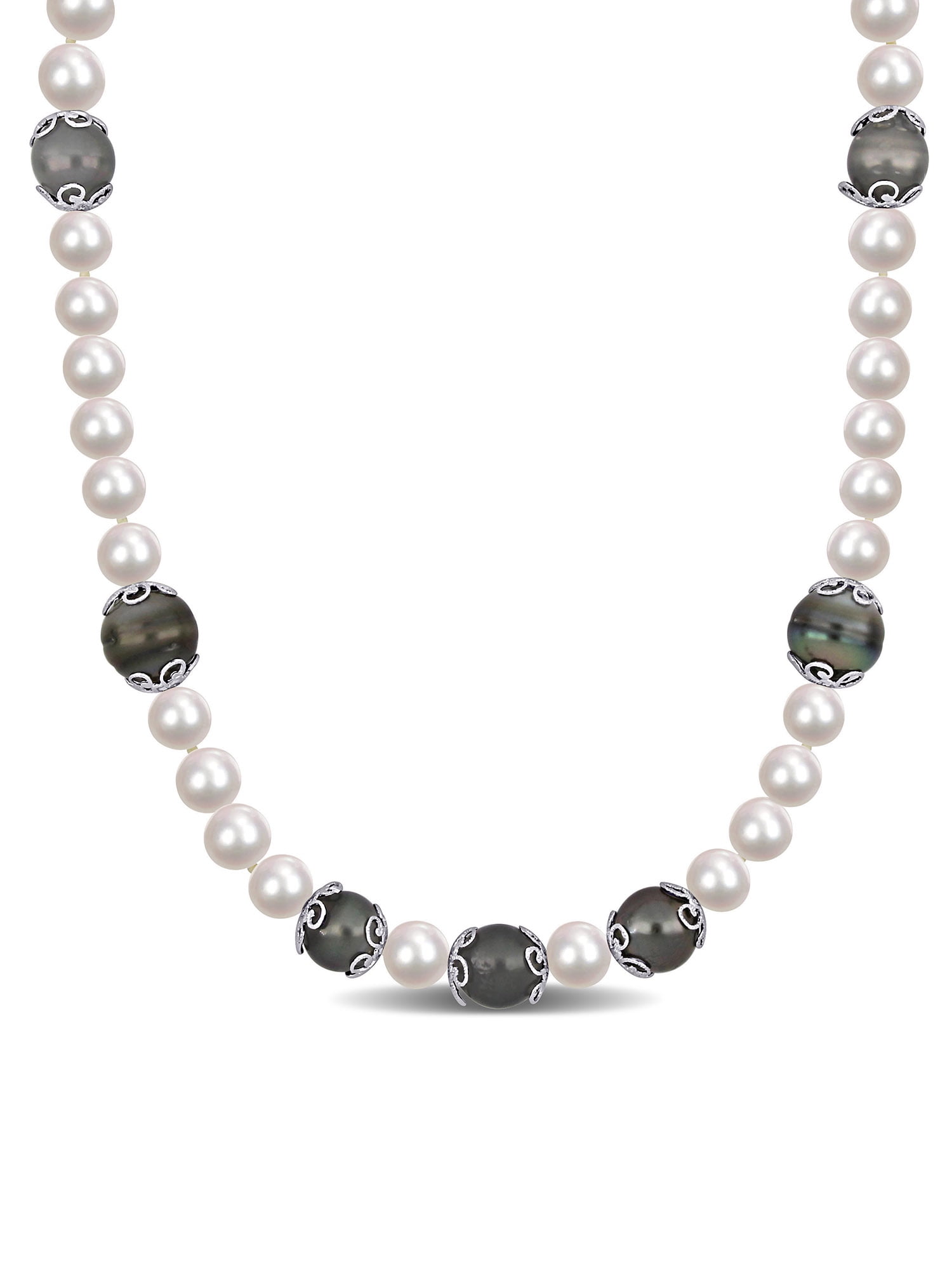 White Cultured Freshwater Pearl Necklace with 10mm Pearls Individually Knotted Sterling Silver White Cultured Freshwater Pearl Necklace with 10mm Pearls Individually Knotted Sterling Silver