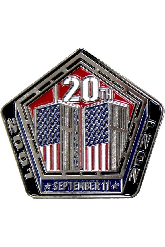 9/11 - 20th Anniversary 2001-2021 September 11 Pentagon & Towers, Pin - US Flag Patriotic Original Artwork, Expertly Designed Pewter Lapel Pin