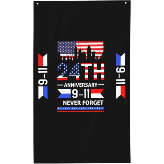 9 11 24th Anniversary Never Forget 3x5ft Premium Polyester Flag Vertical Single Sided with Reverse Image Bleed | Brass Grommets Ultra Lightweight for Patio/Lawn