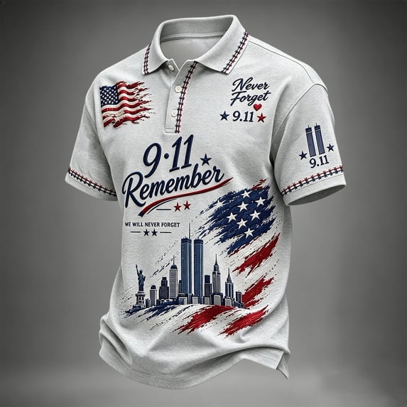 9/11 25th Anniversary Commemorative Polo Shirts for Men We Will Never Forget 9/11 Tee Vintage 911 Memorial 25th Anniversary Tee Tops