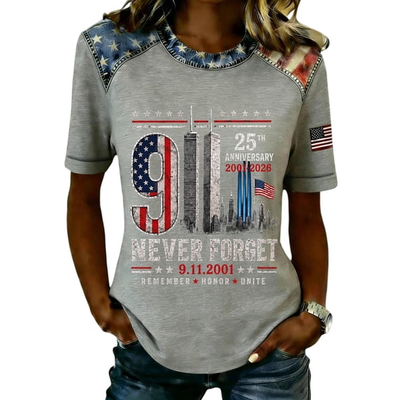 9/11 25th Anniversary Memorial T-Shirt 25th Anniversary Usa Shirts Casual Tops Patriotic We Will Never Forget Vintage Tee Tops