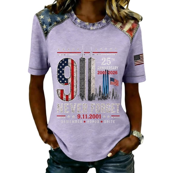 9/11 25th Anniversary Memorial T-Shirt 25th Anniversary Usa Shirts Casual Tops Patriotic We Will Never Forget Vintage Tee Tops