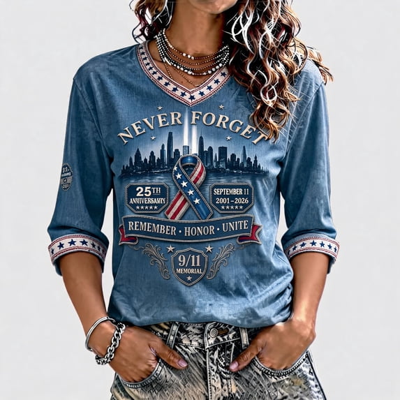 9/11 25th Anniversary Memorial T-Shirt,Flag Printed Vintage Never Forget 911 Tshirt 25th Anniversary Memorial Patriotic Tee Tops