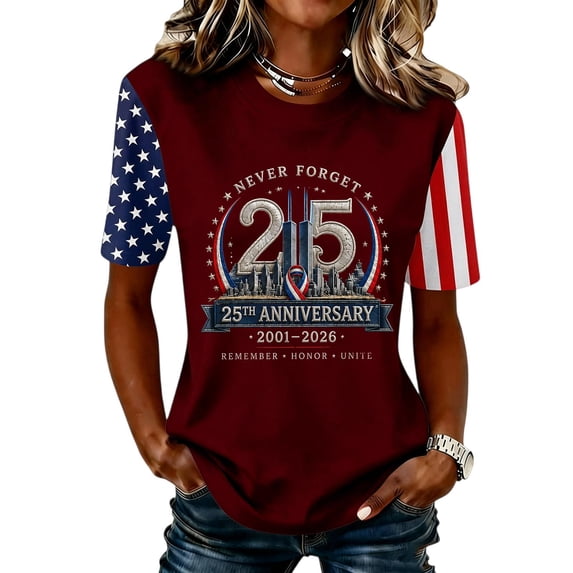 9/11 25th Anniversary Memorial T-Shirt Patriot Day Memorial Tops for Women Patriotic We Will Never Forget Vintage Tee Tops