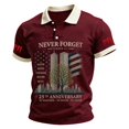 thumbnail image 1 of 9/11 25th Anniversary Men's Polo Shirt - Commemorative Graphic Short Sleeve Collared Top with Smooth Fabric for Everyday Tribute Wine 2XL, 1 of 3