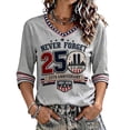 thumbnail image 1 of 9/11 25th Anniversary Never Forget Shirt for Women 3/4 Sleeve V Neck 911 Memorial Patriot Day Tshirt, 2XL, 1 of 4