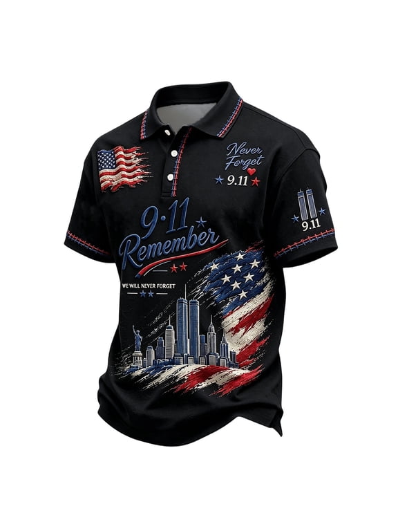 9/11 25th Anniversary Shirt Faith Hope Courage Printed Mens Polos | 9/11 25th Anniversary Shirt Vintage Memorial Printed Short Sleeve Polo Courage Patriotic American Flag Honor Tee Black,M