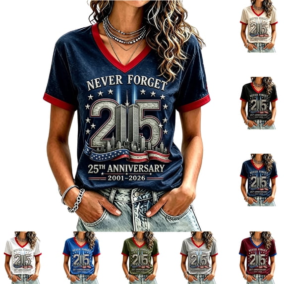 9/11 25th Anniversary Shirt T Shirts for Women We Will Never Forget 911 Anniversary Patriotic Memorial Day Graphic T-Shirt Navy XL