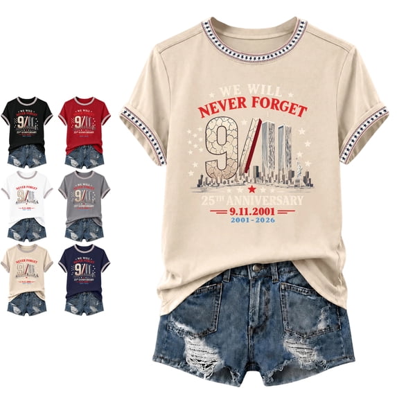 9/11 25th Anniversary Shirt Womens T Shirts Never Forget 911 Anniversary Patriotic Memorial Day Faith Tshirt Beige XXL