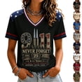 thumbnail image 1 of 9/11 25th Anniversary Shirt Womens WE Will Never Forget Tee Shirts | Lightweight Fabric, V Neck Short Sleeve Tops, American Flag, 2001-2026 25Th Anniversary Tops, Patriotic Honor Tee Shirt Blue,S, 1 of 5