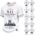 thumbnail image 1 of 9/11 25th Anniversary T-Shirt, Never Forget 911 Graphic Short Sleeve Crew Neck Shirt,Salute to Firefighters American Patriotic 25th White Memorial Tee, Vermilion XXL, 1 of 4