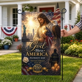 9/11 Garden Flag, God Bless America 250th Patriot Day Memorial for Yard Display and Firefighters
