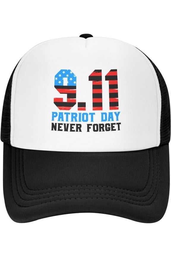 9/11 Hat We Will Never Forget 9 11 Trucker Hat Patriot Day Hat Remember 911 Memorial Mesh Cap for Women Men Black