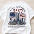 thumbnail image 1 of 9/11 Memorial Cotton, We Will Never Forget, Patriot Day, American Tribute, Short Sleeve T-Shirt, 1 of 5