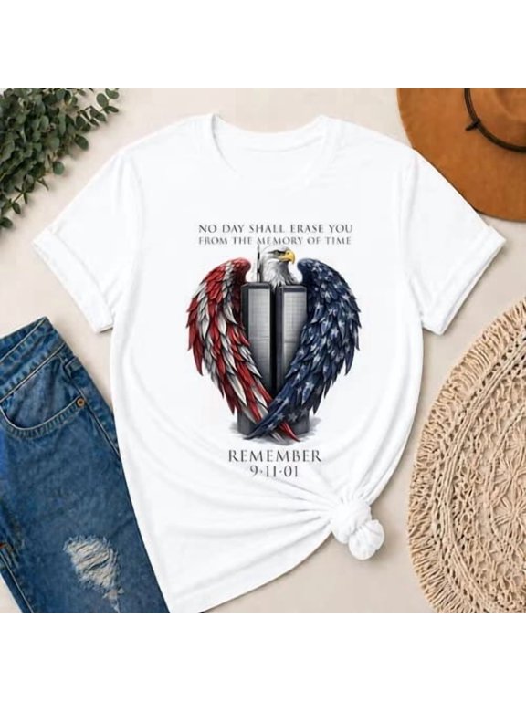 9/11 Memorial Eagle, Never Forget Twin Towers, Patriot Day, Patriotic Tribute, Short Sleeve T-Shirt
