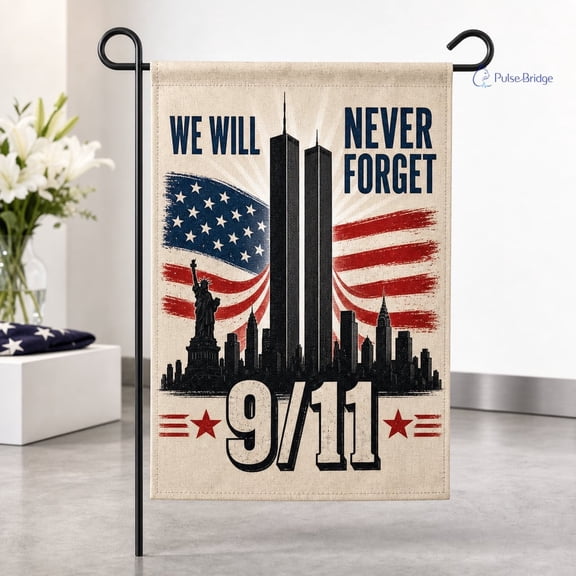 9/11 Memorial Garden Flag, Never Forget September 11 Patriotic Yard Decor, Twin Towers Remembrance Flag