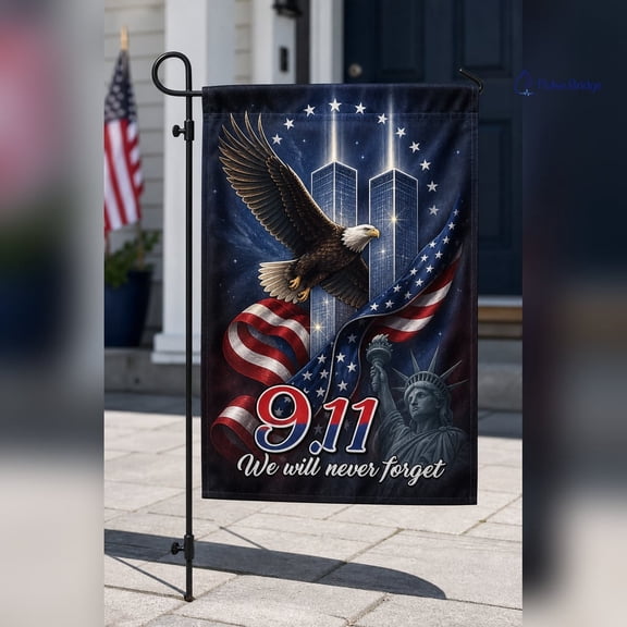 9/11 Memorial Garden Flag: We Will Never Forget Patriotic American USA Tribute