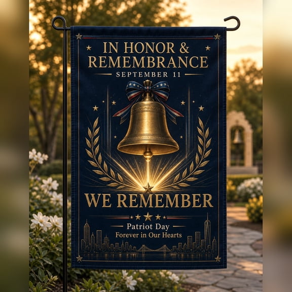 9/11 Memorial Garden Flag with Bell for Patriotic Porch Decor