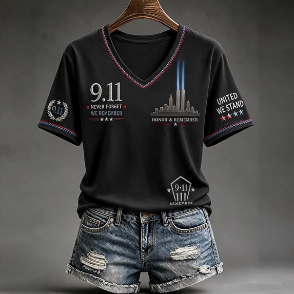 9/11 Memorial Shirt Women 25th Anniversary 2001-2026 United We Stand Never Forget Patriotic Tee Short Sleeve Tops