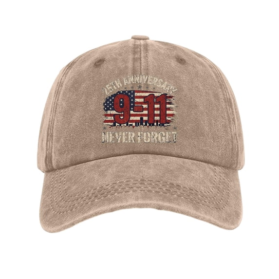 9/11 Never Forget 25th Anniversary Baseball Hat for Men Women, Unisex Vintage Dad Cap with Commemorative Graphic, Adjustable Curved Brim Casual Outdoor Everyday Cap Khaki