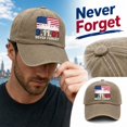 thumbnail image 1 of 9/11 Never Forget American Flag Baseball Cap - 9.11.01 Twin Towers Vintage Washed Cotton Patriot Day Commemorative Hat, Adjustable Unisex Dad Cap for Men and Women, 1 of 6