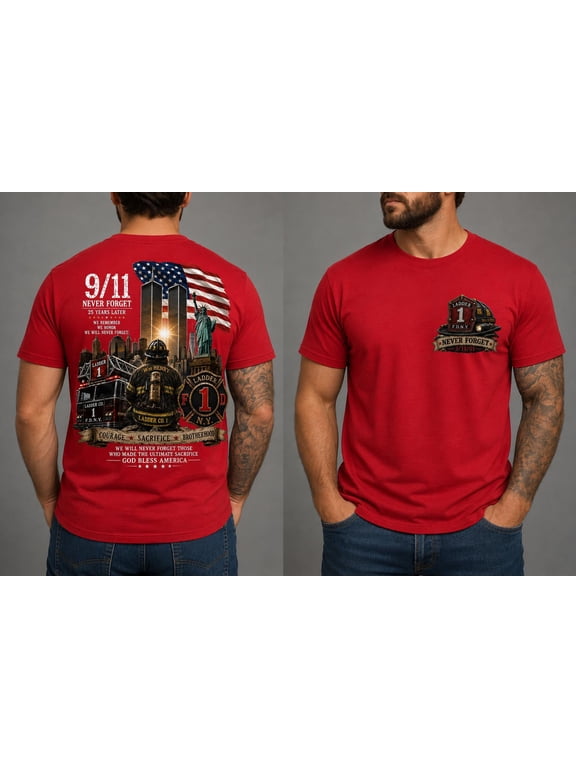 9/11 Never Forget FDNY Ladder 1 Firefighter T-Shirt