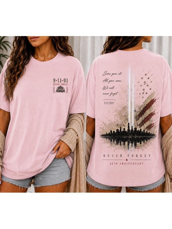 9/11 Never Forget Shirt, 25th Anniversary Memorial T-Shirt, Patriot Tribute Tee, September 11 2001 Memorial Gift