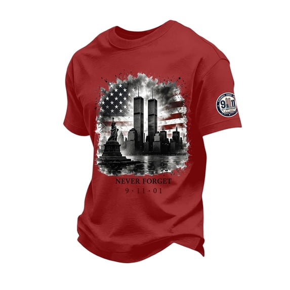 9/11 Patriot Day Vintage USA Never Forget Men's T-Shirt - Retro Style Memorial Graphic Crew Neck Pullover with Tribute Message Hot Pink 3XL