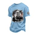 thumbnail image 1 of 9/11 Patriot Day Vintage USA Never Forget Men's T-Shirt - Retro Style Memorial Graphic Crew Neck Pullover with Tribute Message Light Blue L, 1 of 4