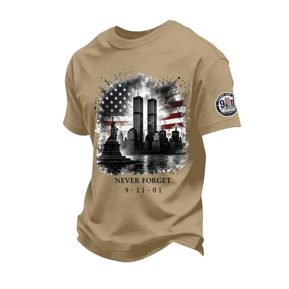 9/11 Patriot Day Vintage USA Never Forget Men's T-Shirt - Retro Style Memorial Graphic Crew Neck Pullover with Tribute Message Yellow M