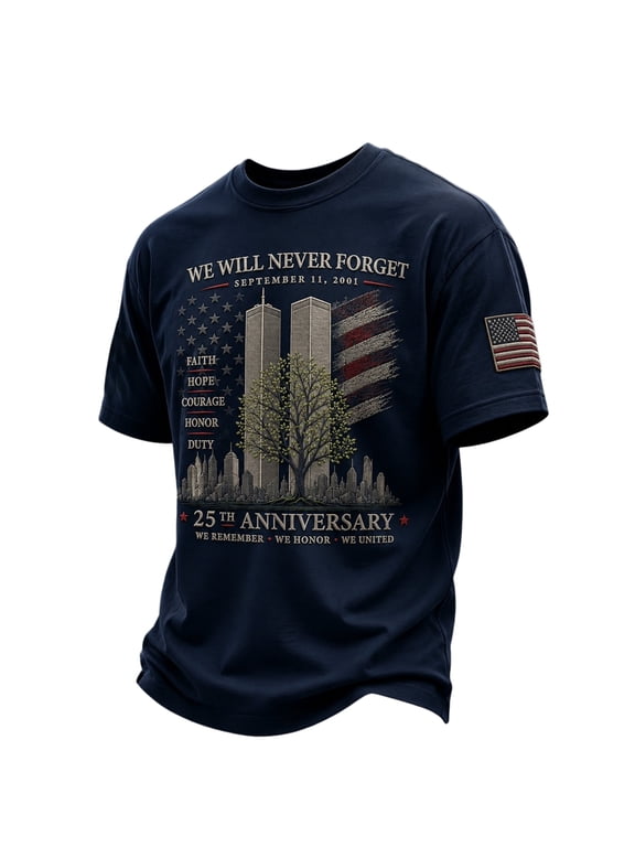 9/11 Shirt Men 911 25th Anniversary USA Flag Patriotic Tshirt Short Sleeve Crewneck American Flag Faith Hope Courage Tee Tops